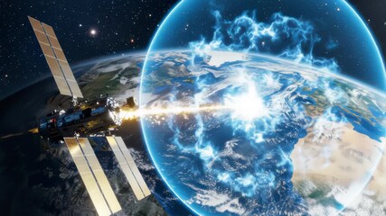 Satellite Emitting Energy Shield Protecting Earth From Laser Beam - Powered by Adobe