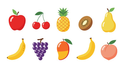 Colorful assortment of fresh fruit illustrations on a white background