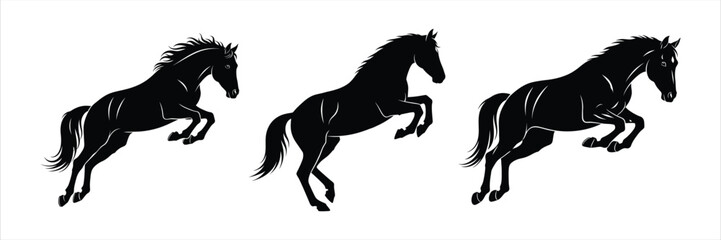 Silhouette Collection Dynamic Horse Jumps - Elegant Equestrian Art for Design Projects