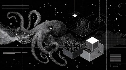 Tentacles Manipulate Abstract Data Cubes in a Dark, Clean Big Data Visualization Setting