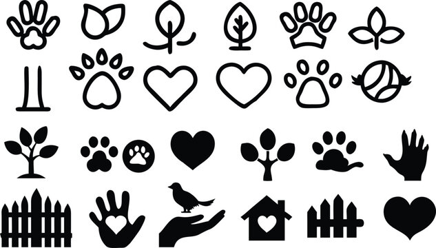 Wildlife Welfare & Conservation — Silhouette Icon Set