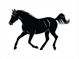 Elegant black horse silhouette vector illustration, capturing dynamic running motion and equestrian power