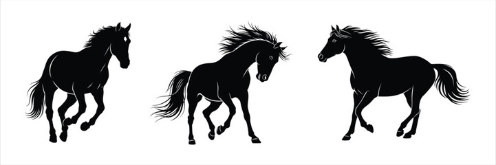 Galloping Horses Silhouette Illustration Set
