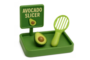 Avocado slicer tool with fruit on display stand