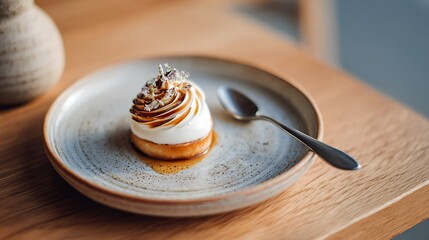 Minimal dessert on ceramic plate