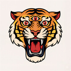Obraz premium Three-Eyed Roaring Tiger Head Tattoo Design