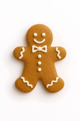 gingerbread man cookie isolated on white background, minimal Christmas treat, clean icing detail, soft shadow, holiday element
