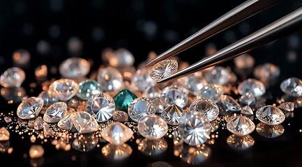Quality diamonds are carefully examined and sorted for jewelry design and sales in a gem workshop - Powered by Adobe