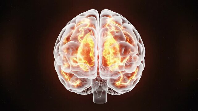 A transparent human brain model radiates powerful glowing energy and neural activity against a dark cosmos backdrop symbolizing deep thought or neurological conditions