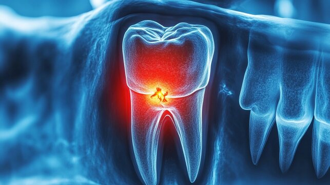 Radiographic Image of Impacted Wisdom Tooth with Inflammation and Surrounding Bone Structure