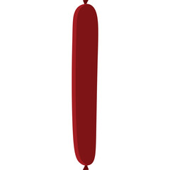 A Single Dark Red Sausage with Tying Knots at Each End on a White Background