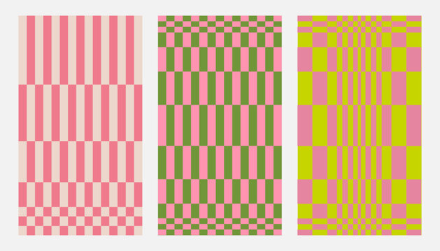 Retro cyber minimal geometric vertical prints. Neo brutalism, Glitch effects, Op-art illusion. Neon color, Bold grid. Brutal posters, Cyberpunk aesthetic, modern graphic design for social media