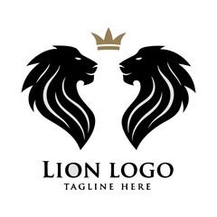 Lion heads logo design with a royal crown, symbolizing power