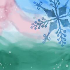 Elegant Winter Watercolor Abstract Background with Dark Blue Snowflakes