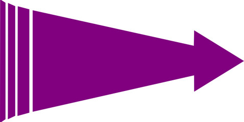 A bold purple arrow pointing to the right, featuring three white vertical stripes on its fletching.