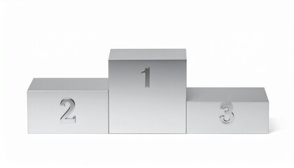 Three-tier metallic winners' podium with numbers on white background.