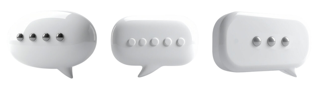bubble chat with dots 3d icon collection in white monochrome colors
