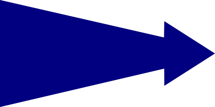 A bold, solid dark blue arrow pointing directly to the right against a plain white background.
