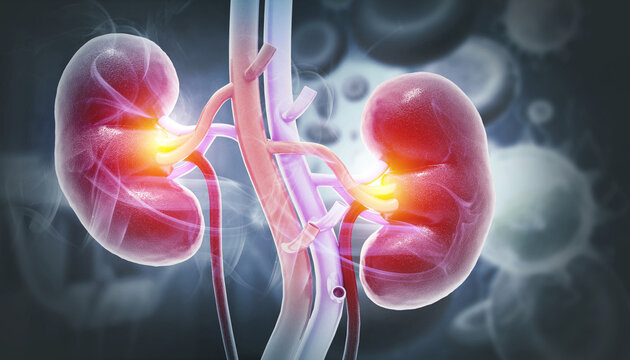 Human kidneys anatomy structure, kidney disease. 3d illustration