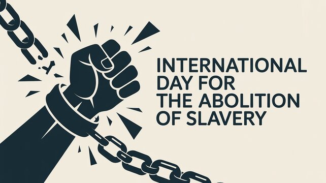 International Day for the Abolition of Slavery, raised fist breaking chains illustration