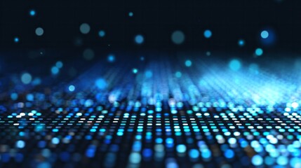 Glowing digital surface radiates brilliant blue light into a dark background