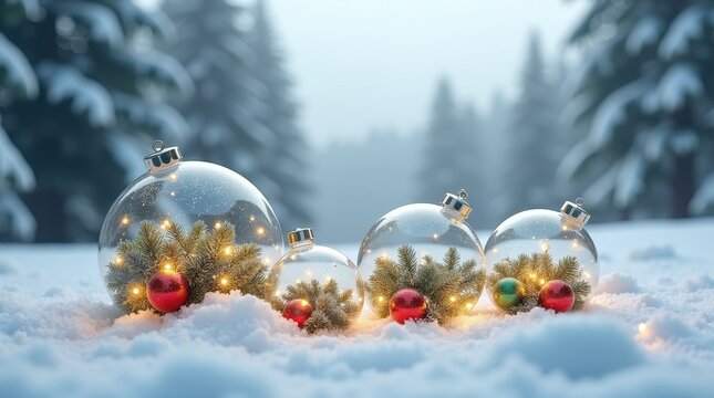 Inside The Snow Globe There Is A Small Winter Tree With A Garland