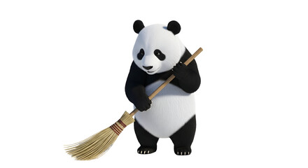 Panda bear holding a broom silhouette