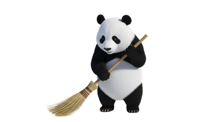 Panda bear holding a broom silhouette