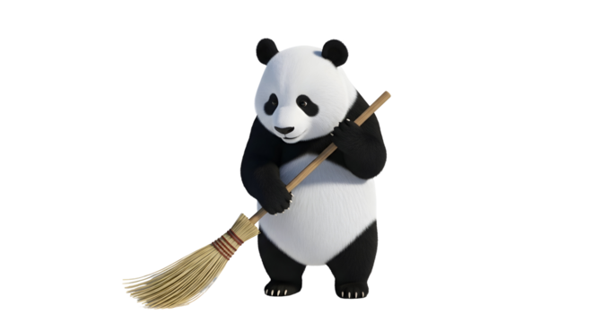 Panda bear holding a broom silhouette