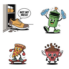 Shoe outside closet saying Not my mess and trash can with bottles Keywords: shoe, boot, footwear