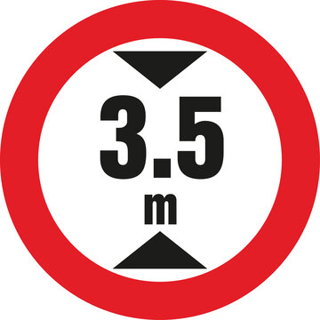 Circular Road Sign Indicating Height Restriction Of 3.5 Meters With Black Numbers And Red Border Isolated On White Transparent Background