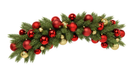 Arching christmas garland with red and gold ornaments silhouette