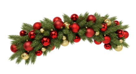 Arching christmas garland with red and gold ornaments silhouette