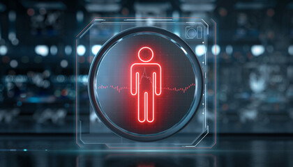Digital Human Icon: A sleek, modern digital interface displays a glowing human icon, overlaying a complex technological backdrop.