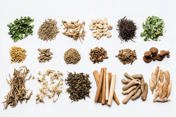 Fototapeta premium Generative AI image of natural herbs and modern capsules symbolizing laboratory tested innovative alternative medicine