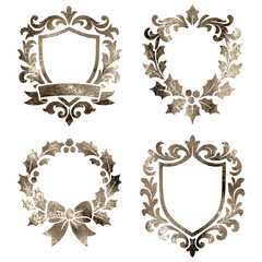 Golden textured ornate holiday frames and wreaths collection