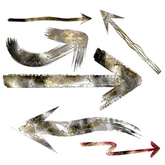 Grunge metallic arrows pointing direction set