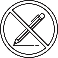 Minimal line art icon prohibiting writing or pen use suitable for digital interfaces and signage