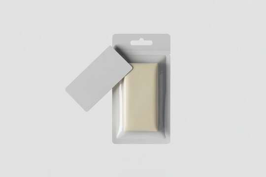 Soap bar in blister packaging mockup with white label card