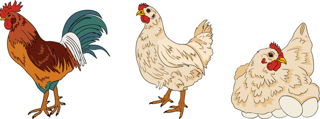 A vibrant and detailed set of colorful realistic vector illustrations depicting various elements of a modern farming and agricultural business.