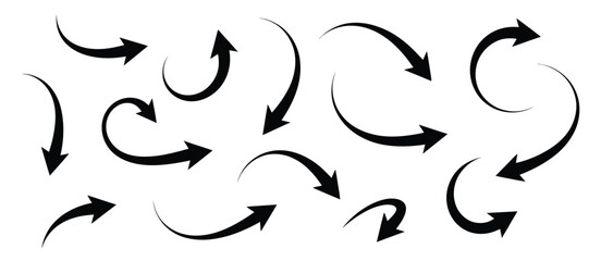 Black arrows set. Curved arrows. Arrow sign.