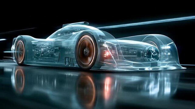 Futuristic concept car design transparent render with neon lights