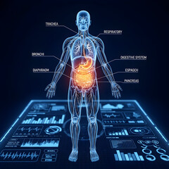 Human Body Anatomy with Digestive System Highlighted Medical Illustration