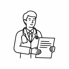Drawing of a doctor holding a document wearing a stethoscope and coat