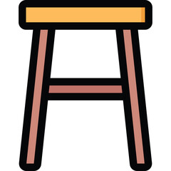 A simple drawing of a wooden stool with four legs and a rectangular seat in a flat design style
