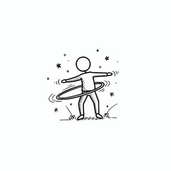 Stick figure hula hooping surrounded by stars and grass doodle art