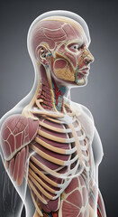 Human Anatomy Illustration Showing Muscles and Skeletal System
