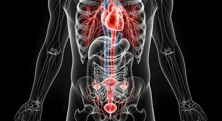 Human Anatomy Illustration Showing Internal Organ Systems