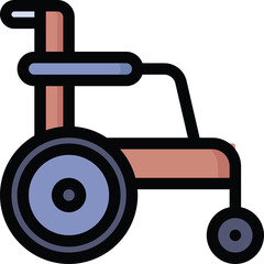 A detailed medical wheelchair icon with a transparent background showcasing a mobility aid for assistance and accessibility in healthcare settings featuring red blue and grey colors with a clean