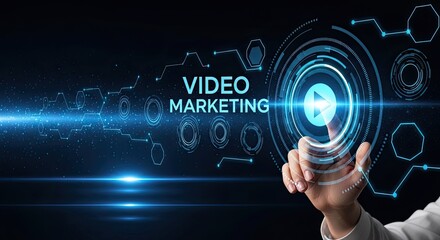 Video marketing concept with finger touching digital screen
